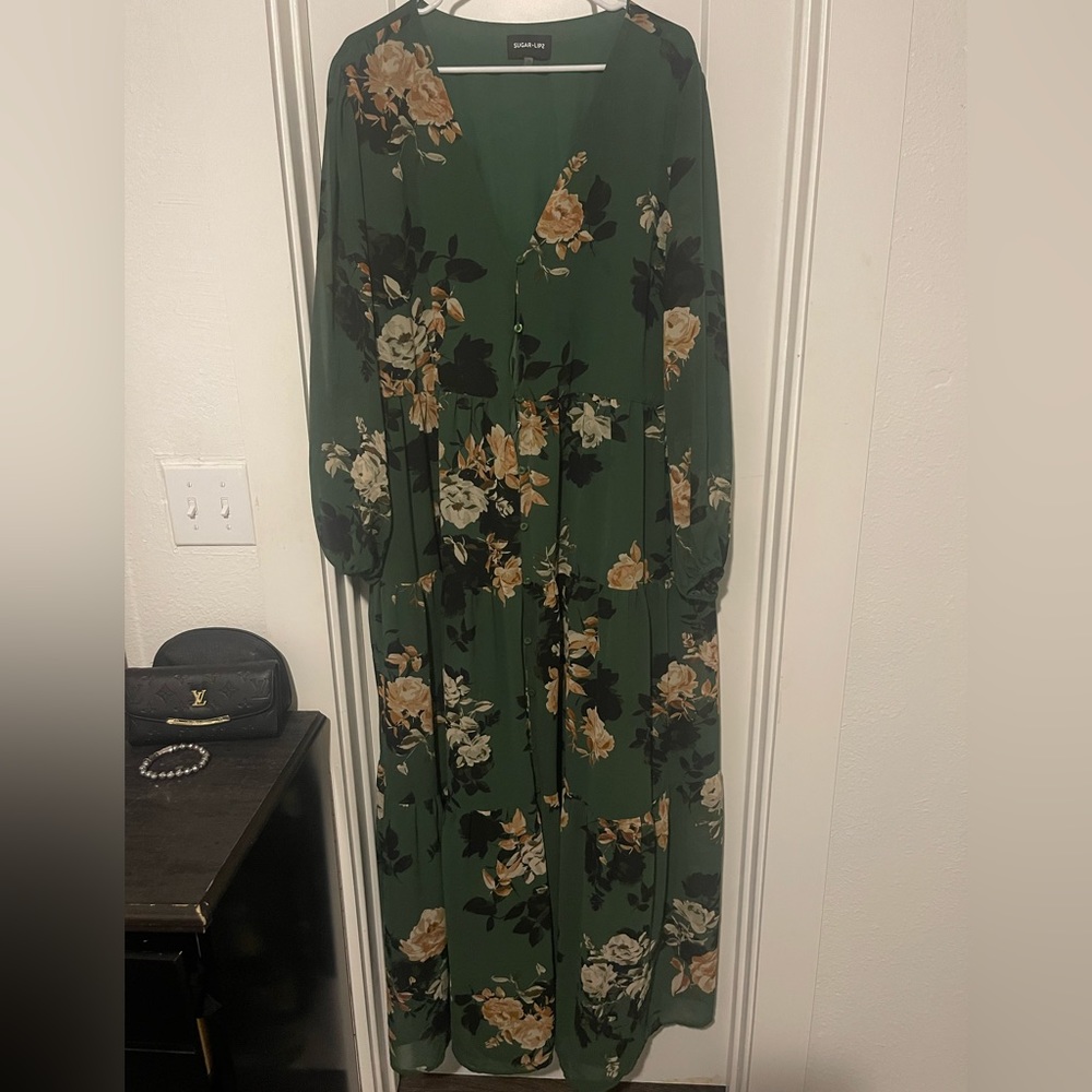3x floral Maxi sheer long sleeve dress